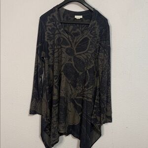 Soft Surroundings Navy and Gray Crew Neck Asymmetrical Longsleeve Blouse Size XL